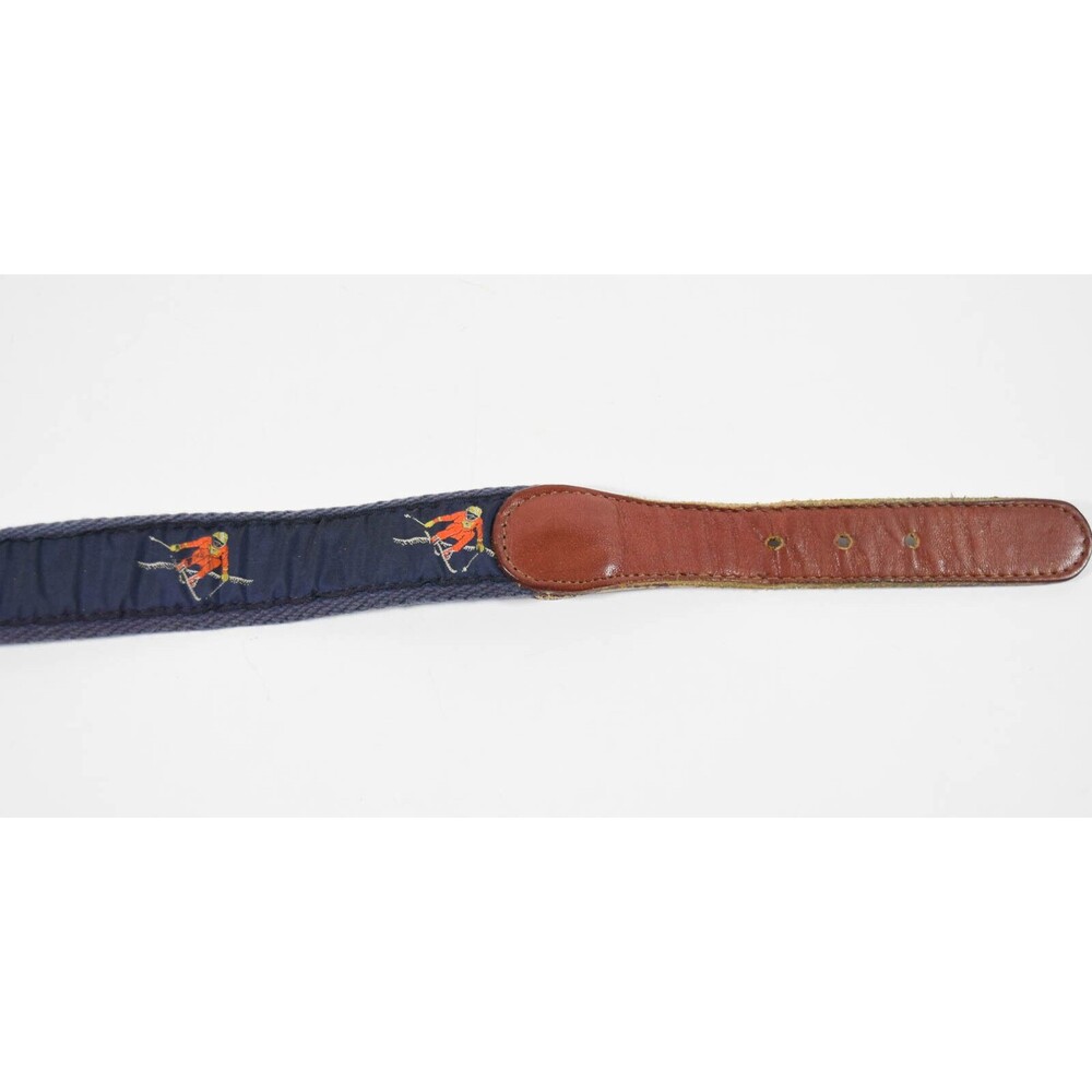 Vintage Pintail Navy Mountain Skier Solid Brass Ribbon Waist Belt Sz M - Picture 3 of 4